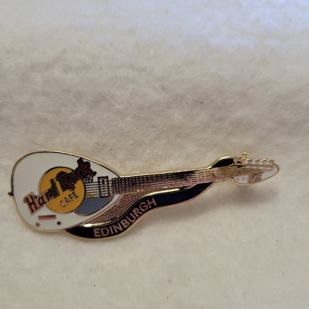 Hard Rock Cafe Edinburgh Brian Jones White Vox Guitar Enamel Pin As Is